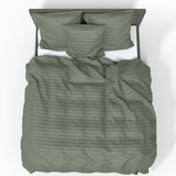 Handgjort lyxigt Premium randigt satinbomull påslakanset | Olivine