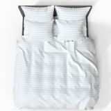 Handmade Luxurious Premium Striped Satin Cotton Duvet Cover | White