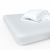 Handgjord lyxig Premium randig satinbomullslakan med resår | White